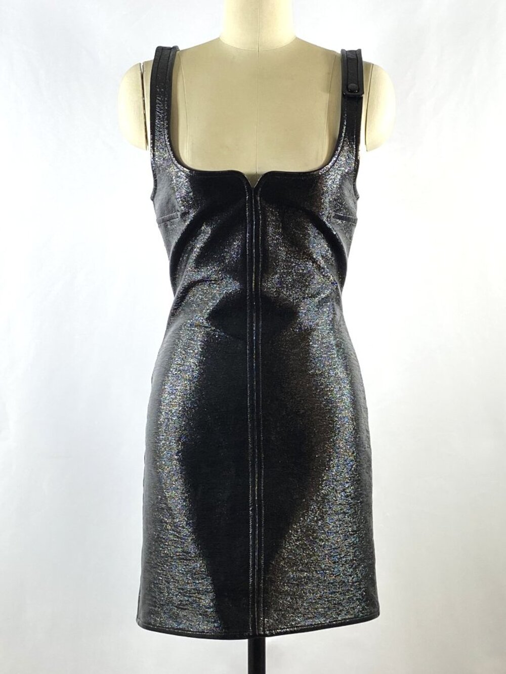 Courreges black stretch vinyl dress - size 38